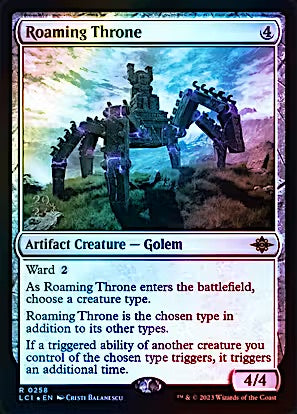 Buy Roaming Throne. A Near Mint Mythic Rare Magic: The Gathering Commander staple that doubles tribal triggered abilities.