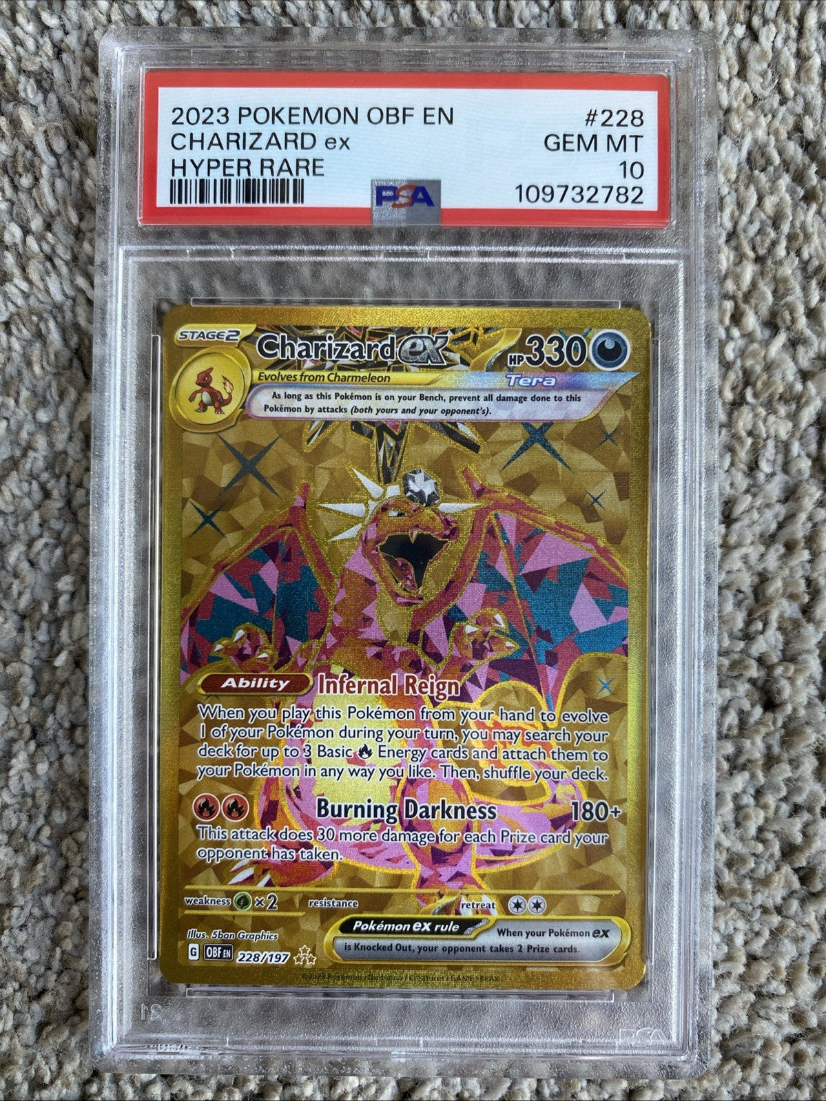 Product image of Pokémon TCG: Charizard EX 228/197 - Obsidian Flames Hyper Rare Gold - PSA 10 GEM MINT