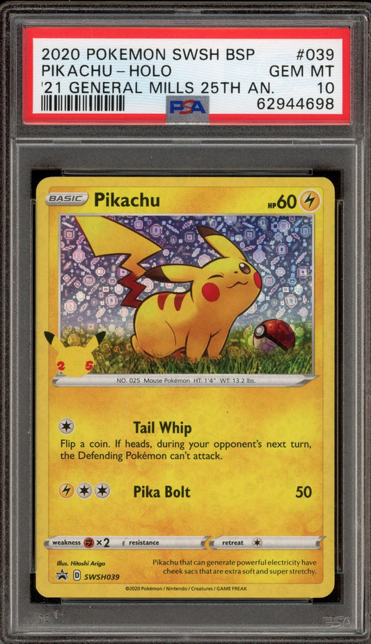 Pokemon Pikachu '21 General Mills 25th Anniversary Holo Promo SWSH039 PSA 10