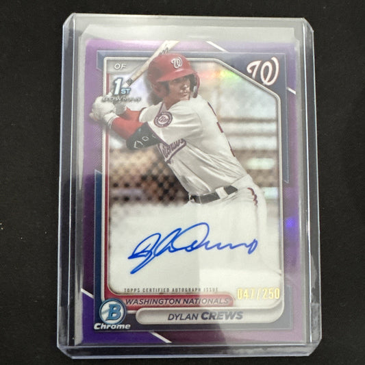 Product image of 2024 Bowman baseball 1st Dylan Crews Purple Refractor 16/250 Autograph #CPA-DC