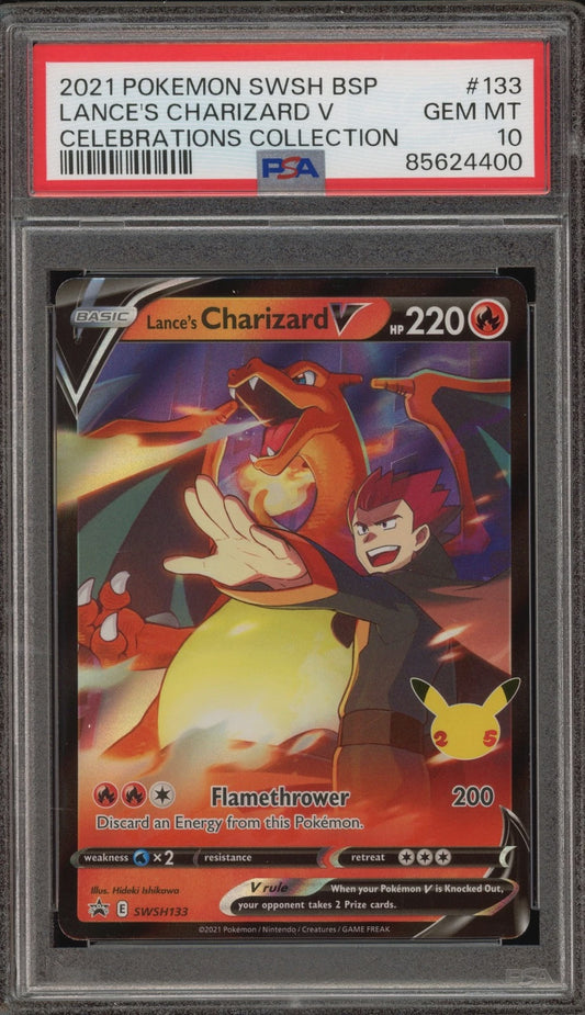 Pokemon Card PSA 10 Gem Mint Lance's Charizard Black Star Promo 2021 SWSH133