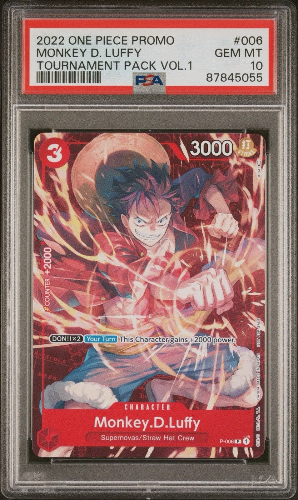 PSA 10 Monkey D Luffy P-006 (2022) Tournament Pack Vol 1 One Piece