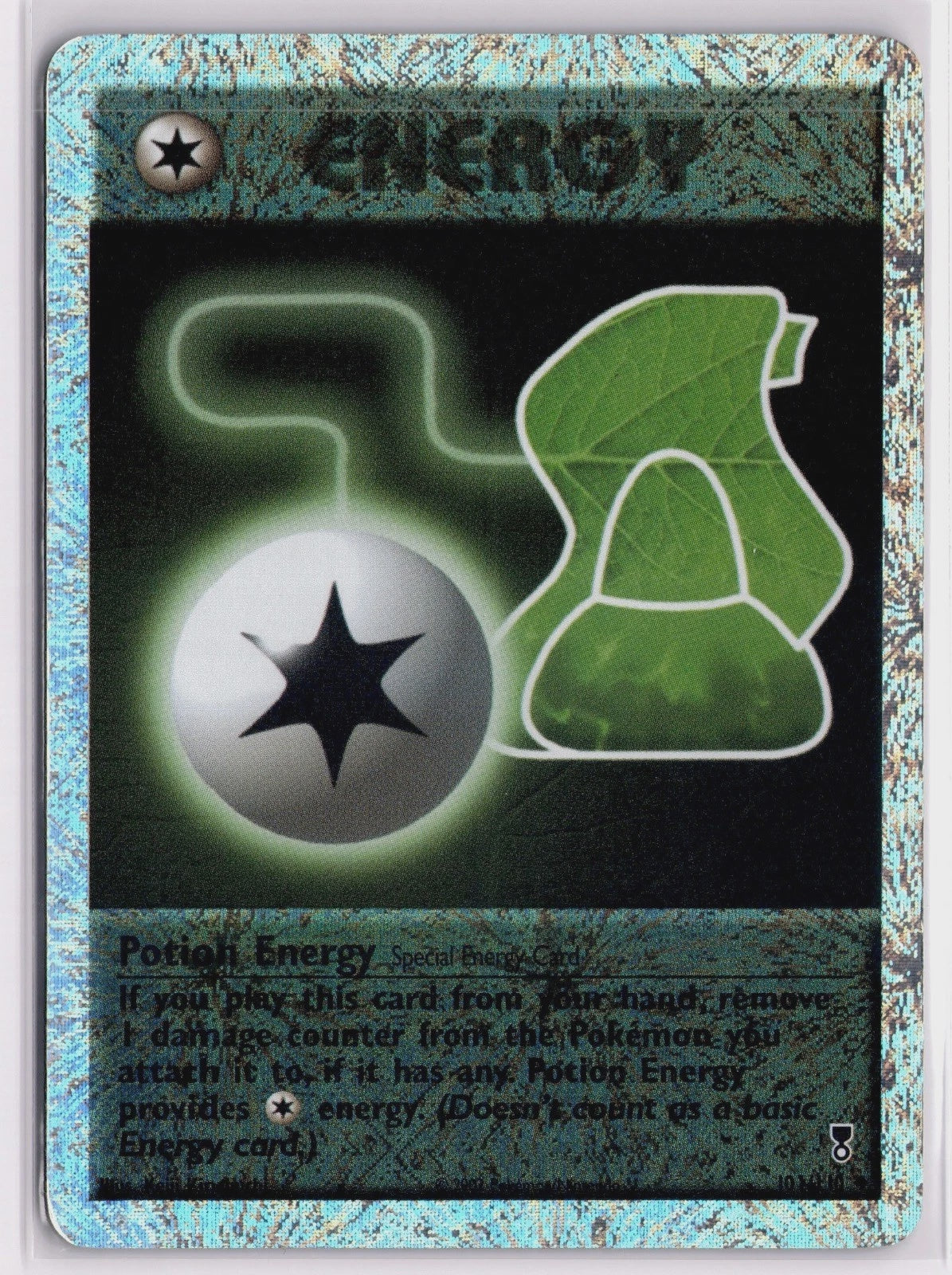 2002 Pokémon Legendary Collection Potion Energy 101/110 Reverse Holo fireworks foil card in Near Mint condition.