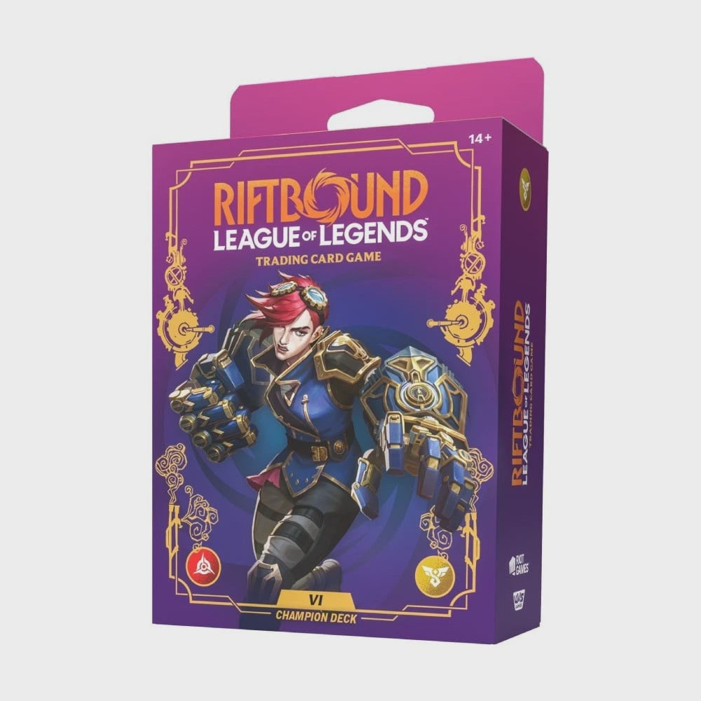 Riftbound League of Legends TCG Unleashed Vi Champion Deck sealed retail product featuring Vi, the Piltover Enforcer.