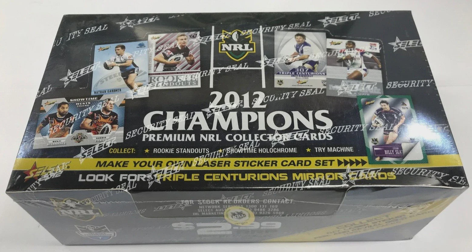 2012 Select NRL Champions Booster Box factory sealed featuring the complete 196-card base set and exclusive inserts.