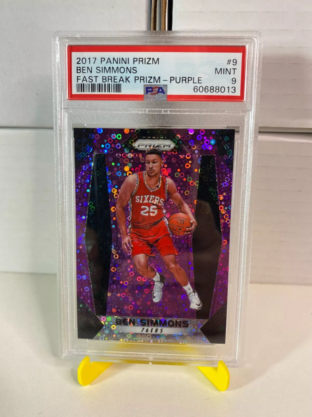 2017-18 Prizm Fast Break Ben Simmons Purple /75 PSA 9 NBA Basketball Card