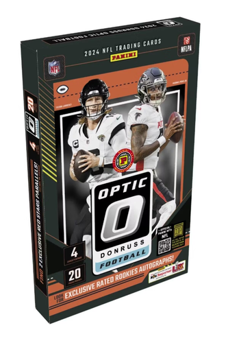 Front of 2024 Panini Donruss Optic Football International Hobby Box