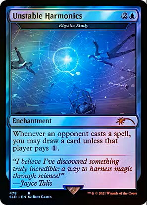 Rhystic Study Secret Lair 478 foil Magic The Gathering card with Unstable Harmonics artwork.
