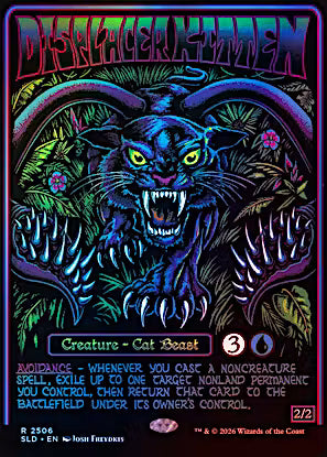 Displacer Kitten #2506 Foil Rare from Magic the Gathering Secret Lair Dungeons and Dragons Black Lights and Dark Dungeons, Near Mint.