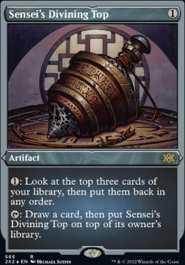 Sensei’s Divining Top Foil Etched Double Masters 2022 card showing foil surface damage on front