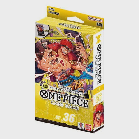 One Piece Card Game ST-36 Starter Deck Display Yellow Eustass "Captain" Kid containing six sealed starter decks