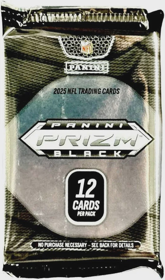 2025 Panini Prizm Black Football factory sealed Hobby Pack containing 12 trading cards.