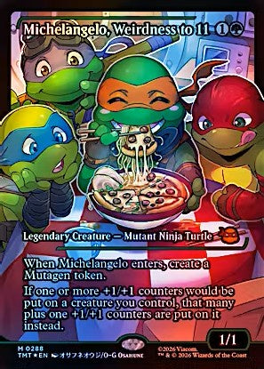Michelangelo Weirdness to 11 Japan Showcase Foil variant card from Teenage Mutant Ninja Turtles.