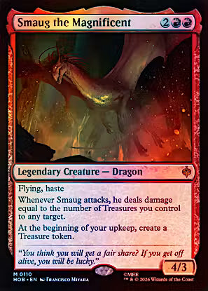 Smaug the Magnificent Foil #110 from The Hobbit (HOB) Near Mint Mythic Rare Magic: The Gathering legendary Dragon featuring premium Middle-earth artwork.