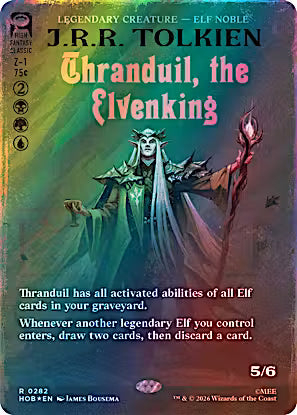 Thranduil, the Elvenking Borderless Surge Foil #282 from The Hobbit (HOB) Near Mint Rare Magic: The Gathering legendary Elf Noble featuring premium Middle-earth artwork.