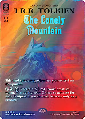 The Lonely Mountain Borderless Surge Foil #284 from The Hobbit (HOB) Near Mint Rare Magic: The Gathering land featuring premium Middle-earth artwork.