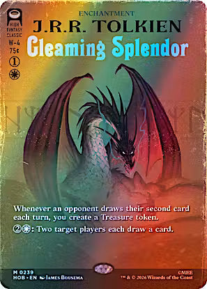 Gleaming Splendor #239 Borderless Foil Mythic Rare from Magic the Gathering The Hobbit HOB, Near Mint enchantment with James Bousema artwork.