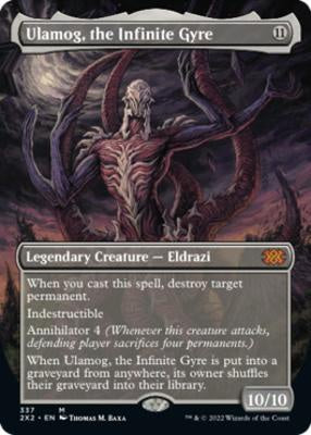 Ulamog the Infinite Gyre Borderless Foil MTG card from Double Masters 2022. Legendary Eldrazi 10/10 creature.