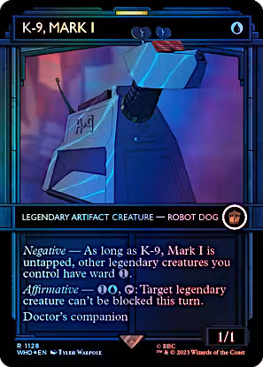 K-9, Mark I Showcase Surge Foil #1128 from Universes Beyond: Doctor Who (WHO), Near Mint Rare Magic: The Gathering legendary Robot Dog.